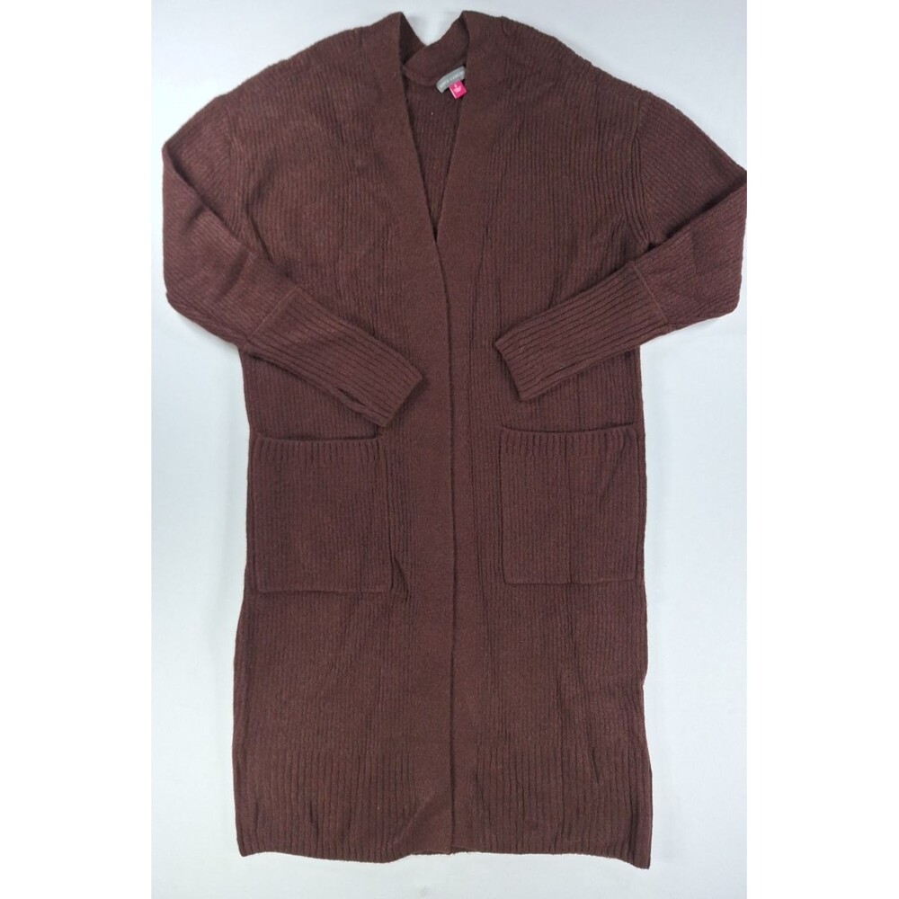 Vince Camuto Cardigan Sweater Womens Small Port Brown Open Front Long Pockets S